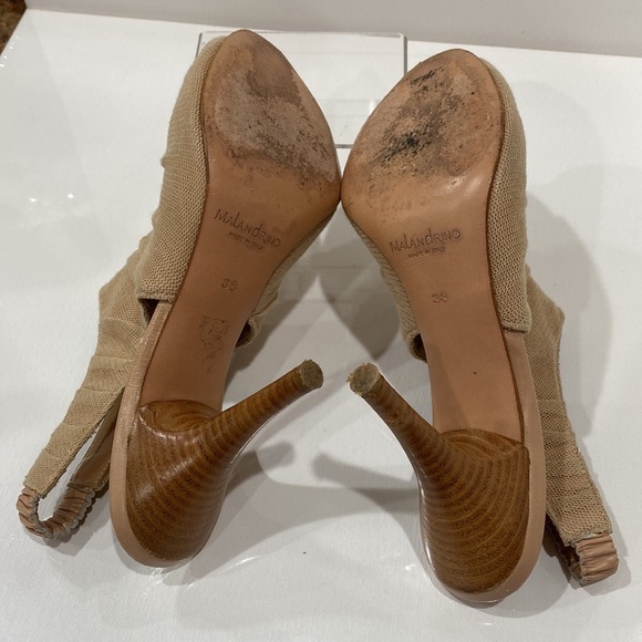 Catherine Malandrino Nude leather w/net peep toe sling backs 4” heel Italy SZ 38 - Picture 6 of 16